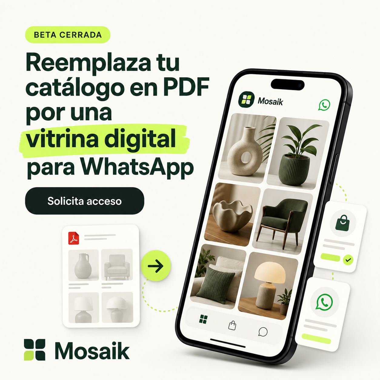 Vista de Mosaik transformando un catálogo PDF en una vitrina digital